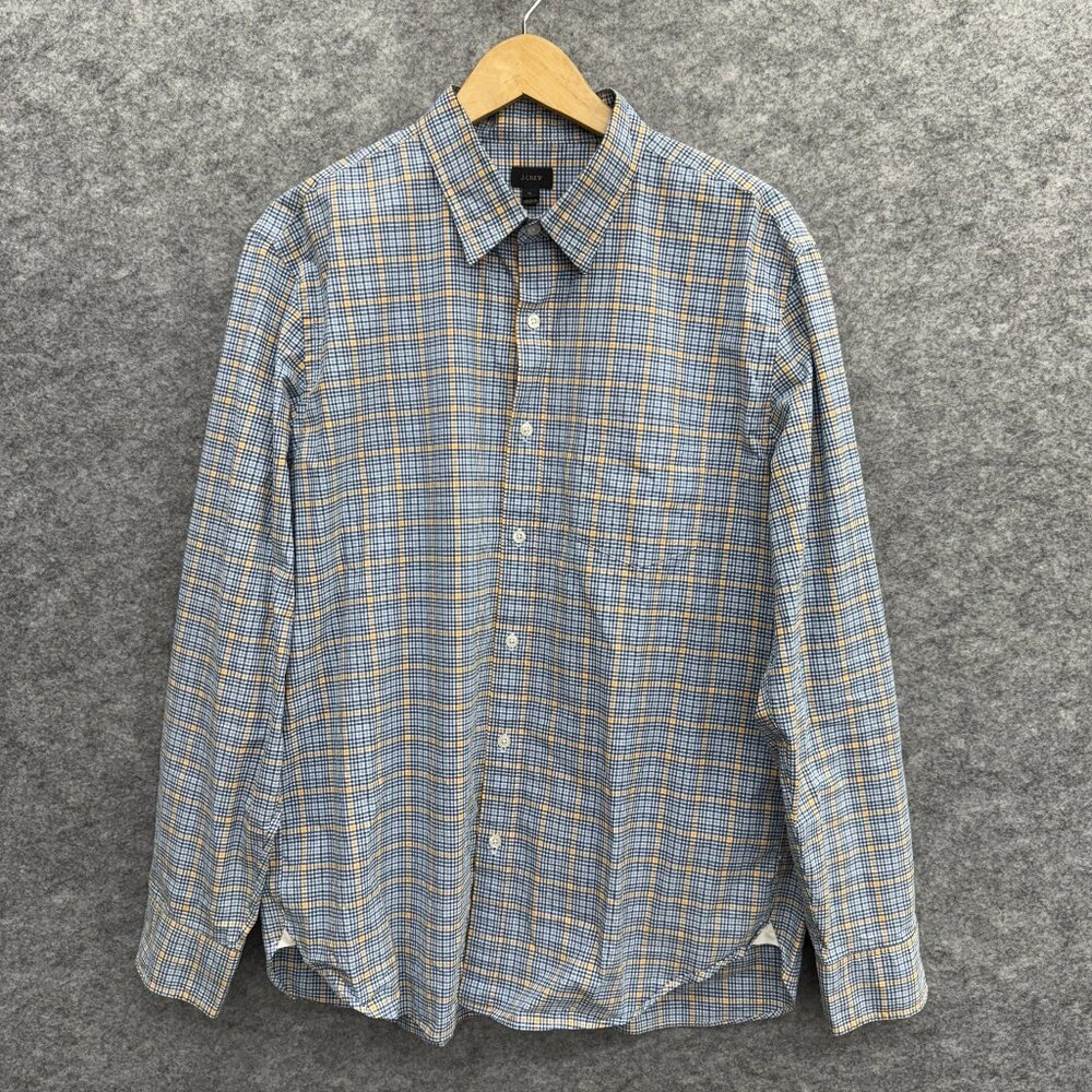 J. Crew Men's Button Up Casual Shirt, 100% Cotton, Blue Orange, Size XL